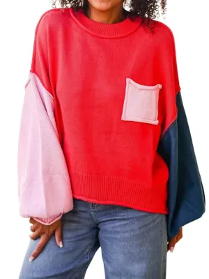 One And Only Knit Sweater In Coral Red