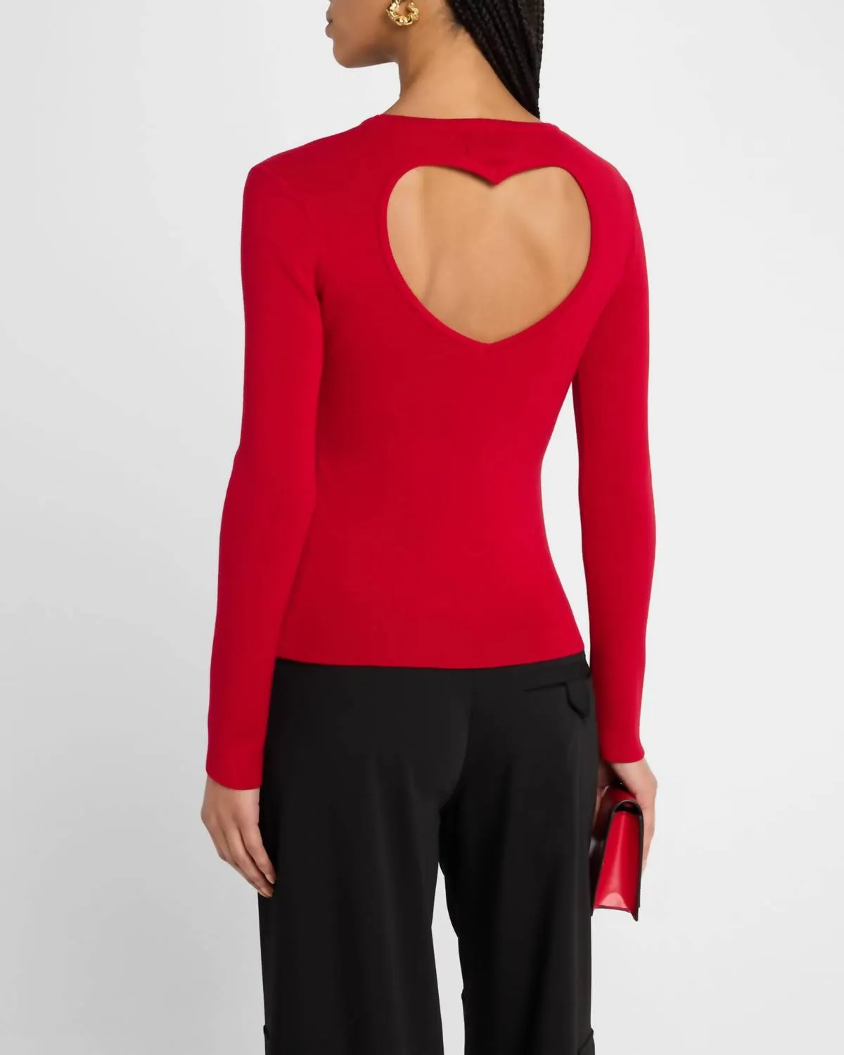 Open Heart Knit Sweater In Red