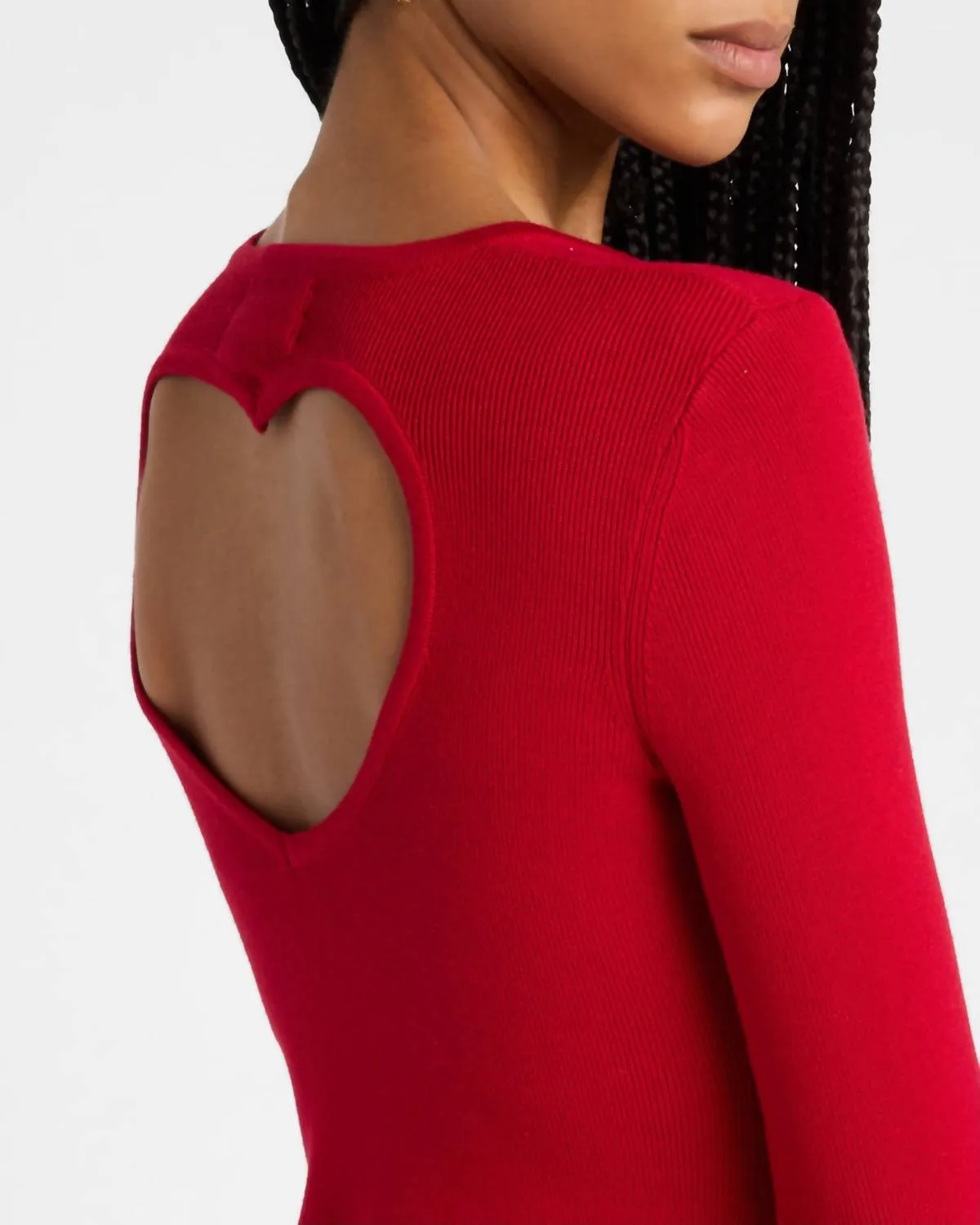 Open Heart Knit Sweater In Red