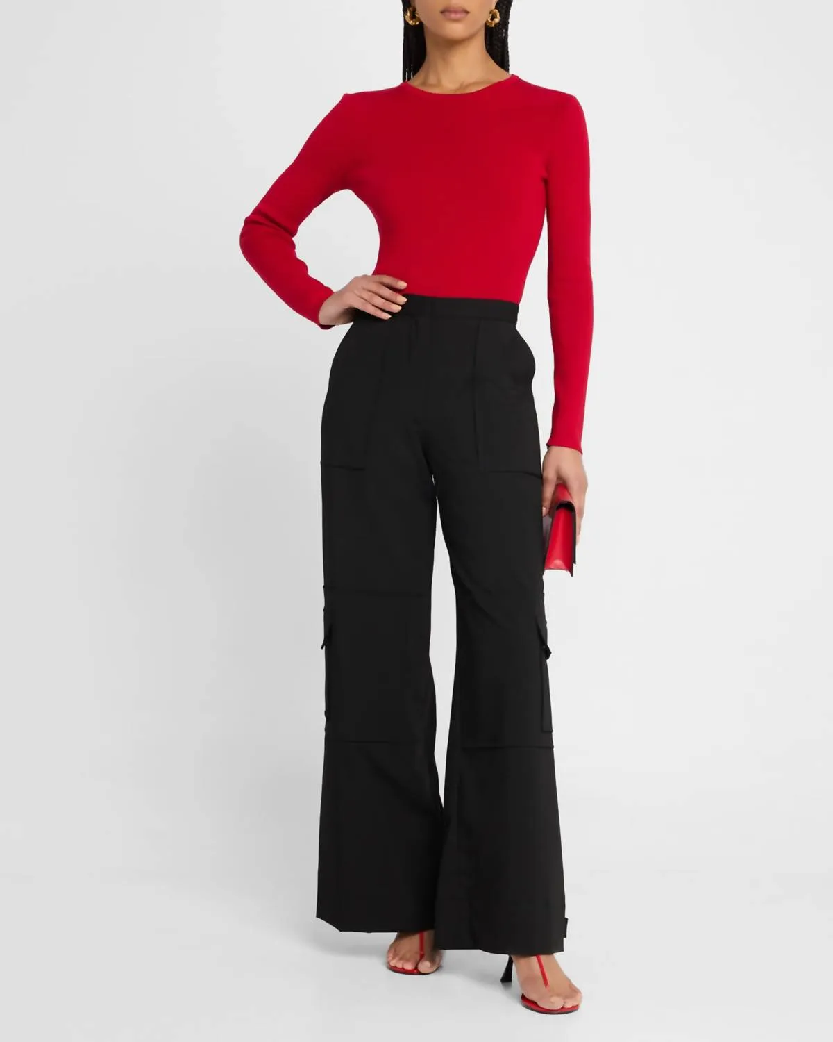 Open Heart Knit Sweater In Red