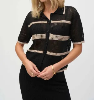 Open Weave Top In Black/vanilla