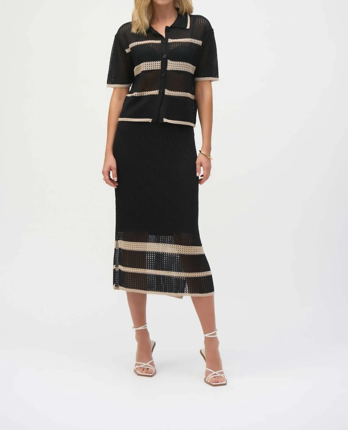 Open Weave Top In Black/vanilla