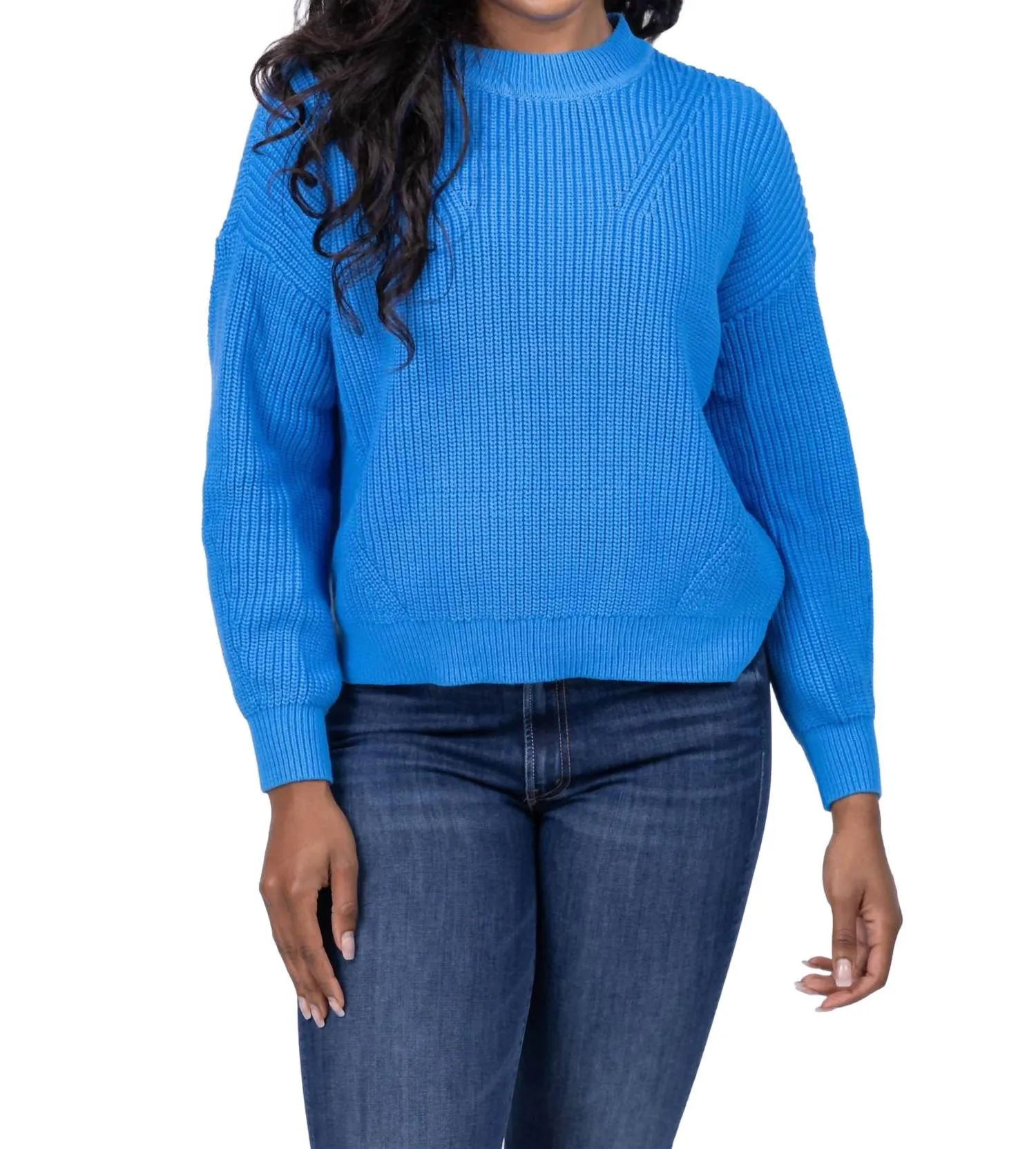 Oversized Ribbed Pull Over Sweater In Lapis