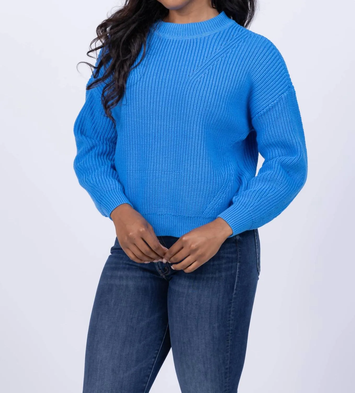 Oversized Ribbed Pull Over Sweater In Lapis