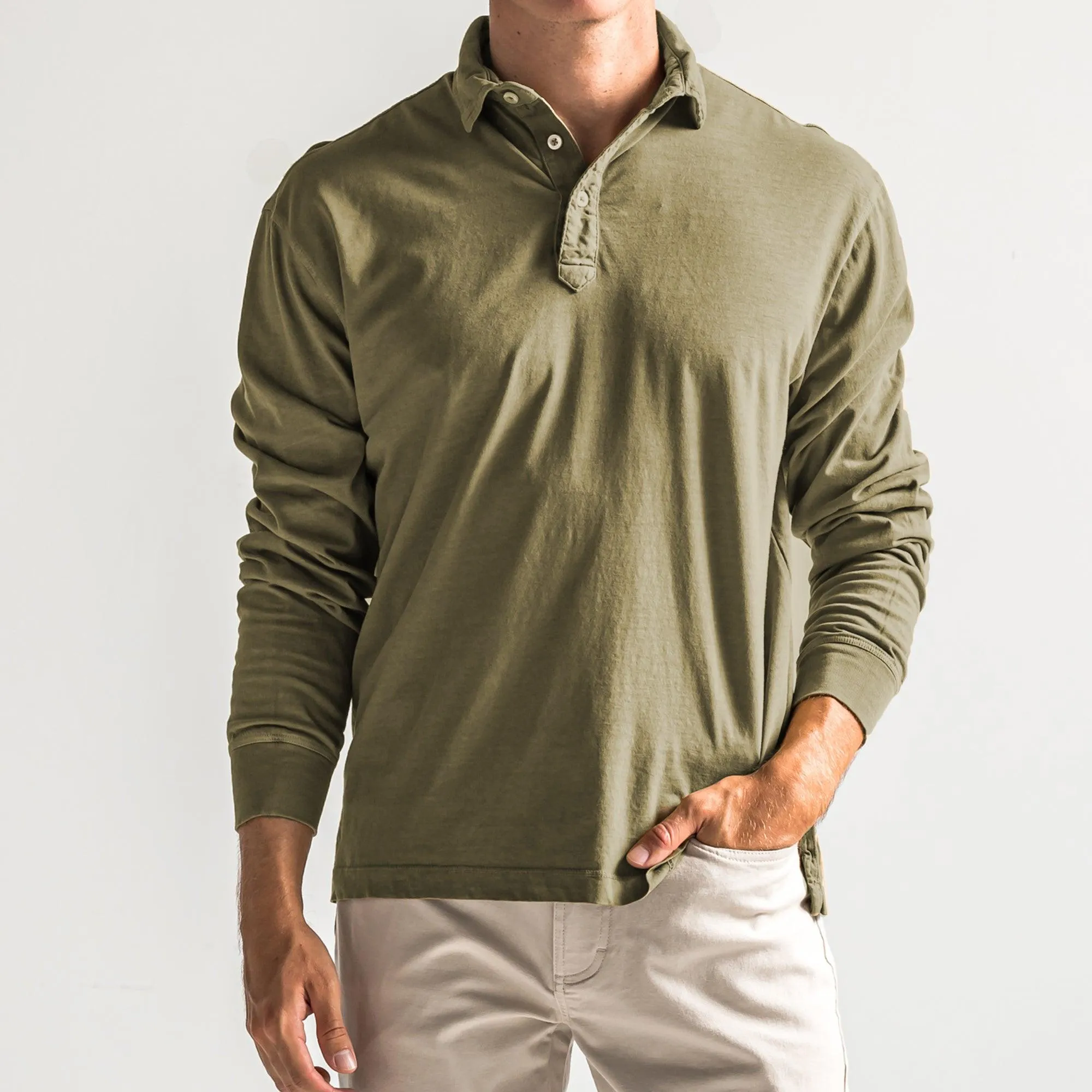 Perry Long Sleeve Polo - Olive