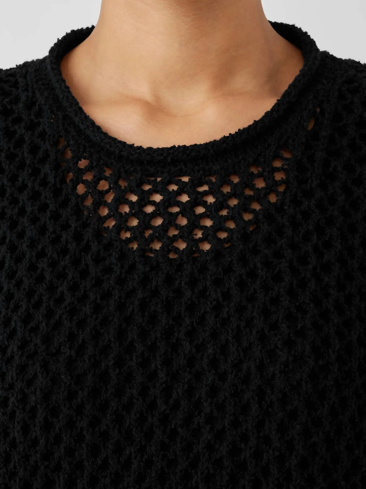 Peruvian Organic Cotton Boucle Crew Neck Top In Black