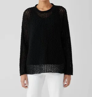 Peruvian Organic Cotton Boucle Crew Neck Top In Black