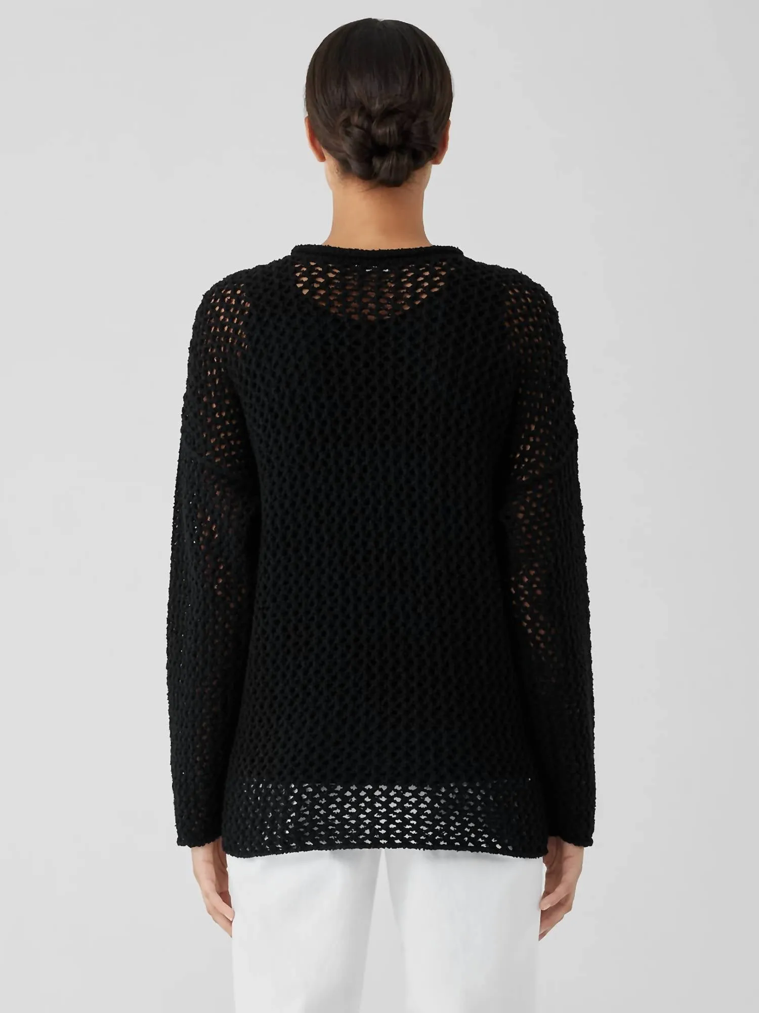 Peruvian Organic Cotton Boucle Crew Neck Top In Black