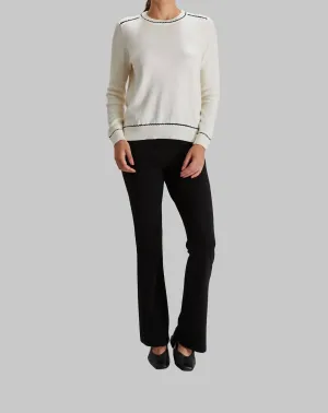 Pico Trim Crew Neck Sweater In Oyster