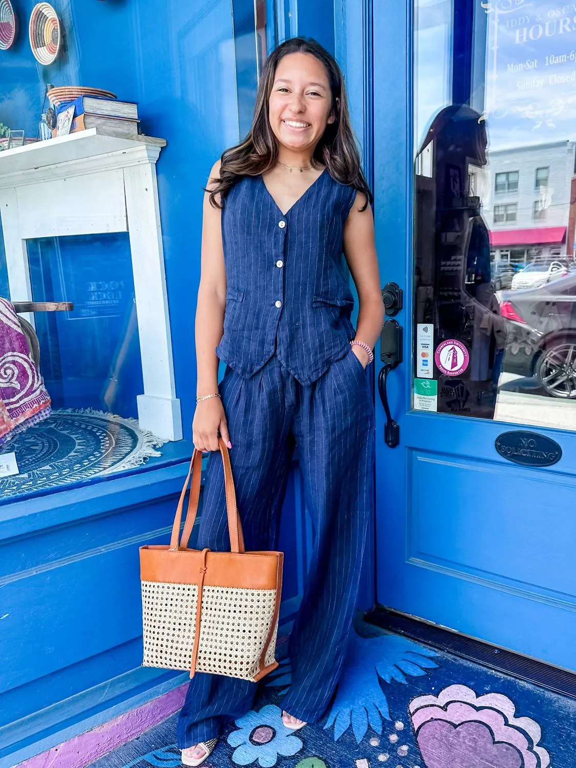 Pinstripe Linen Trouser In Navy