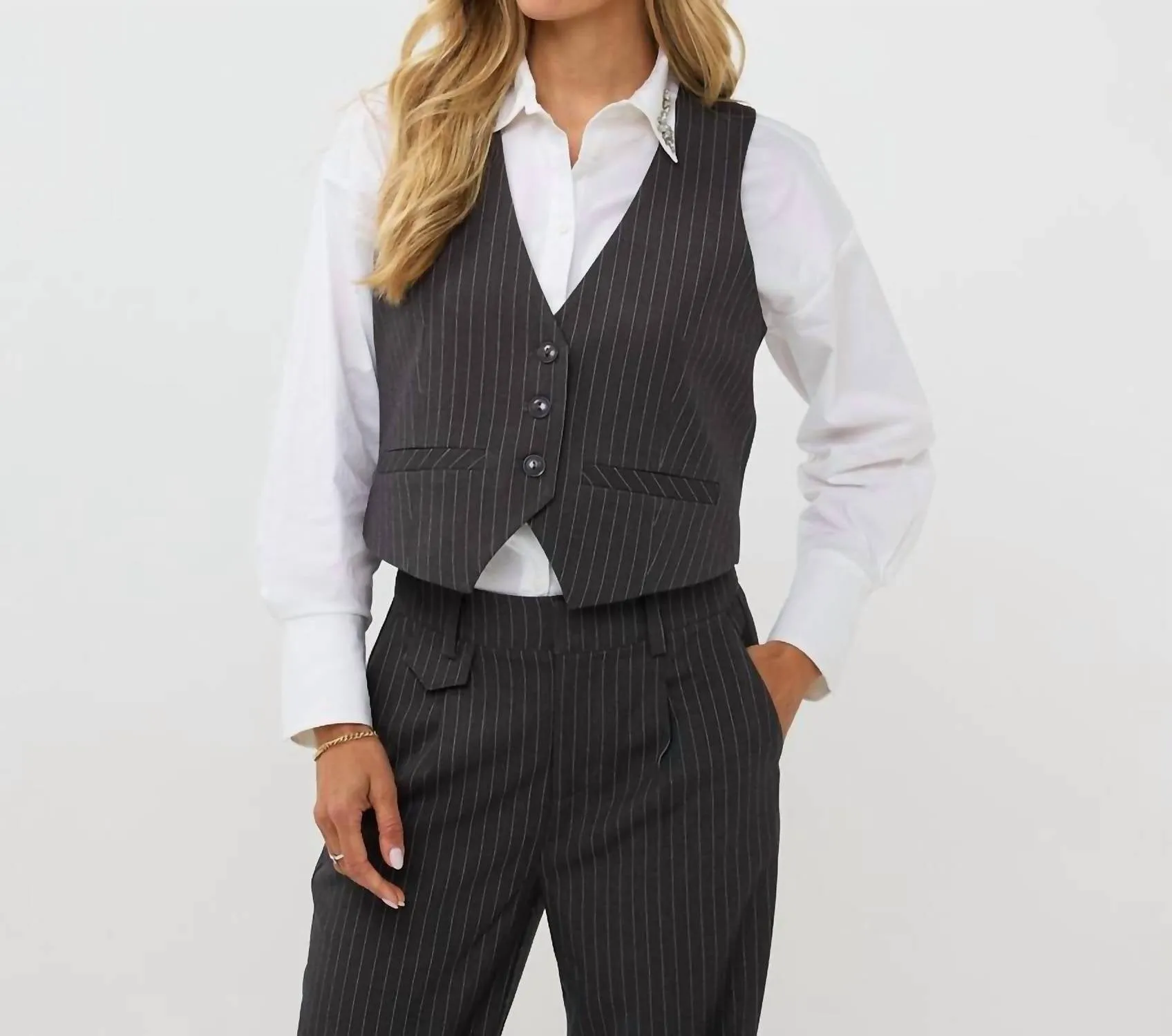 Pinstripe Vest In Grey