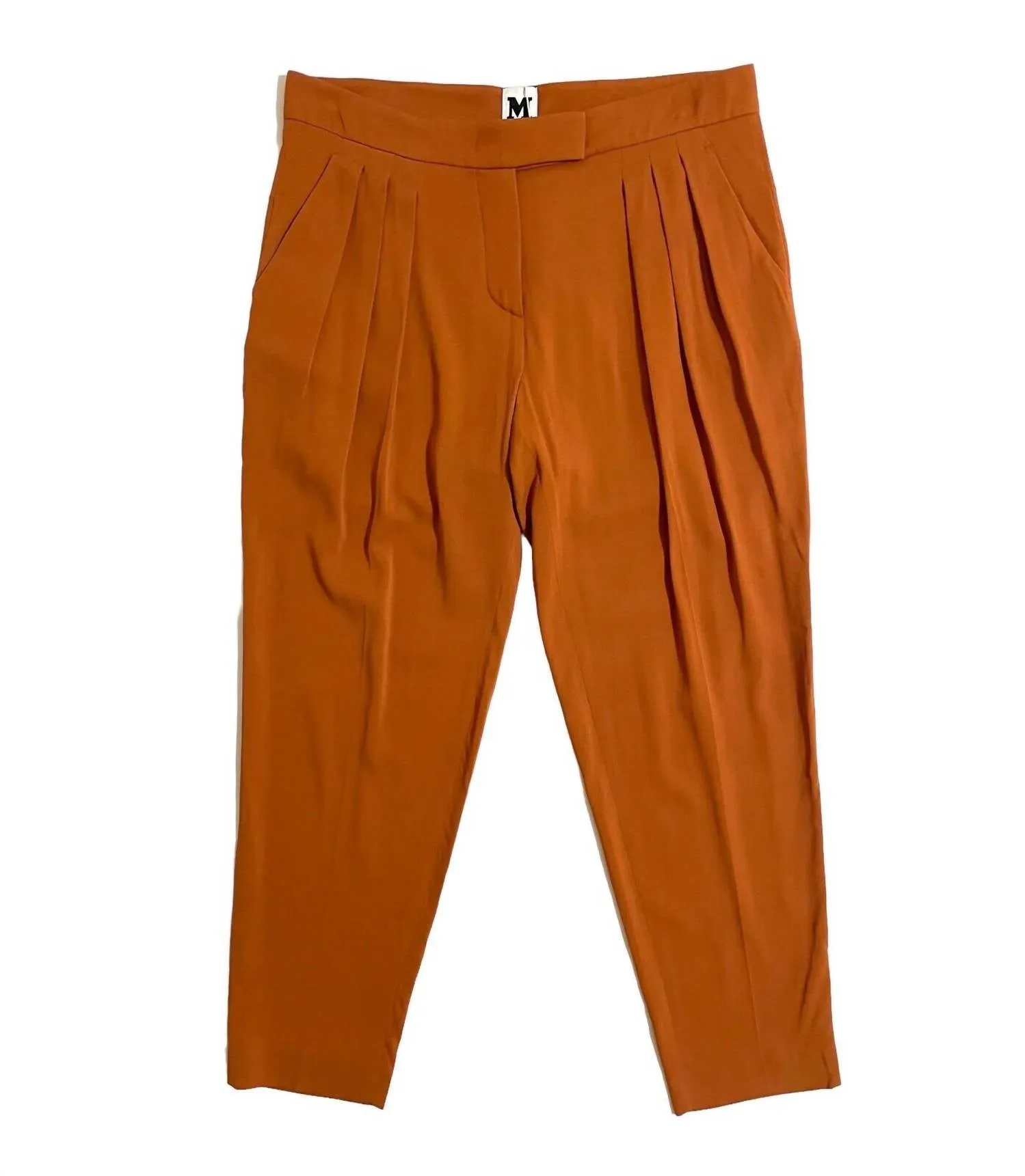 Pleated Silk Trousers In Orange