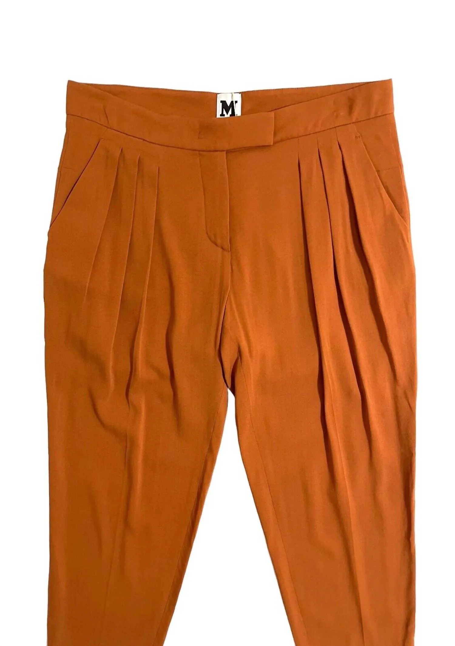 Pleated Silk Trousers In Orange