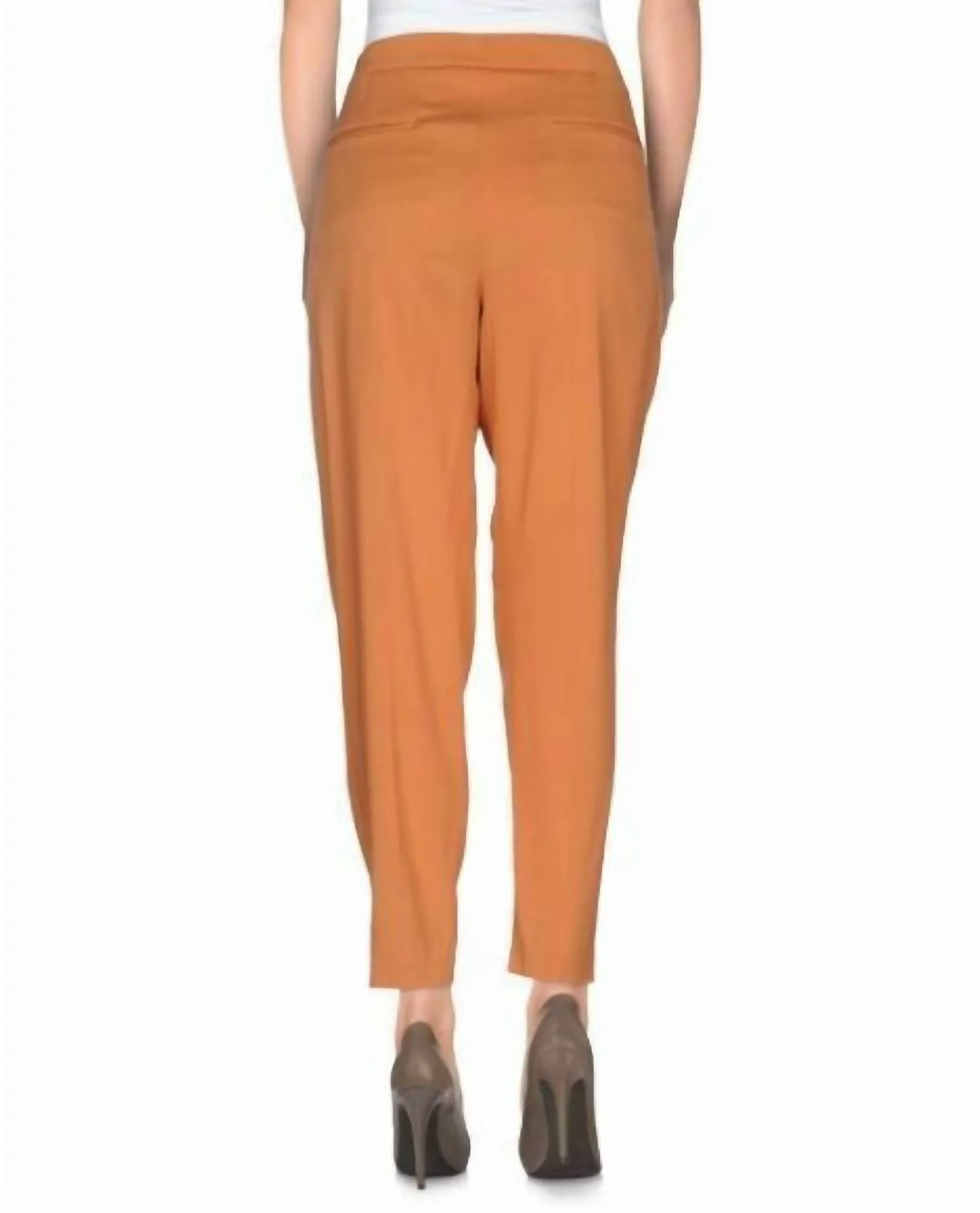 Pleated Silk Trousers In Orange