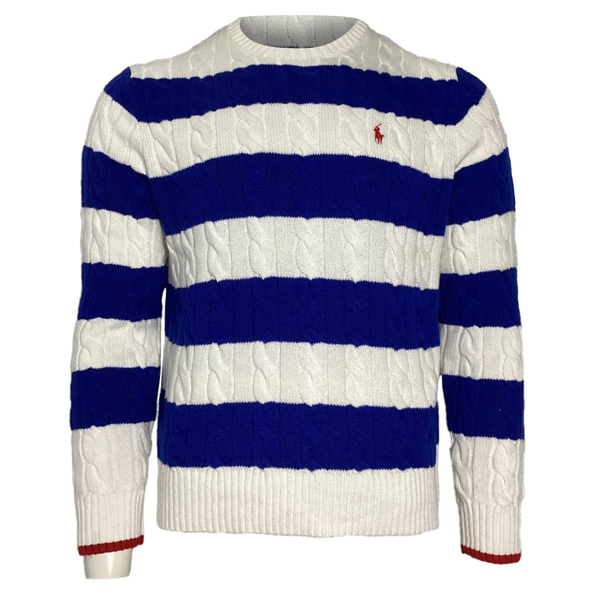 Polo by Ralph Lauren Striped Knitted Sweater in Blue and White Cotton