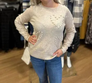 Pom Pom Heart Sweater In Oat