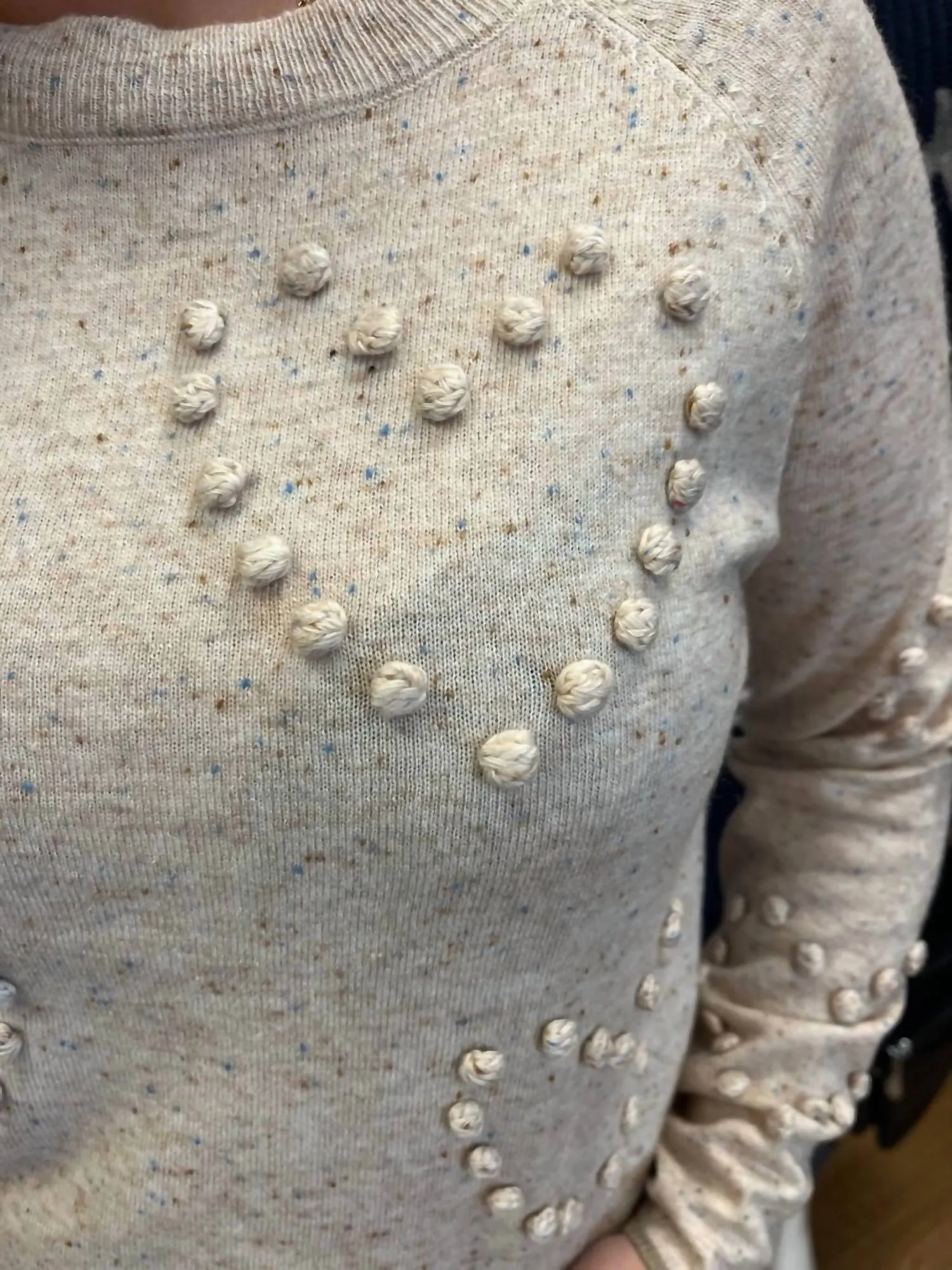 Pom Pom Heart Sweater In Oat