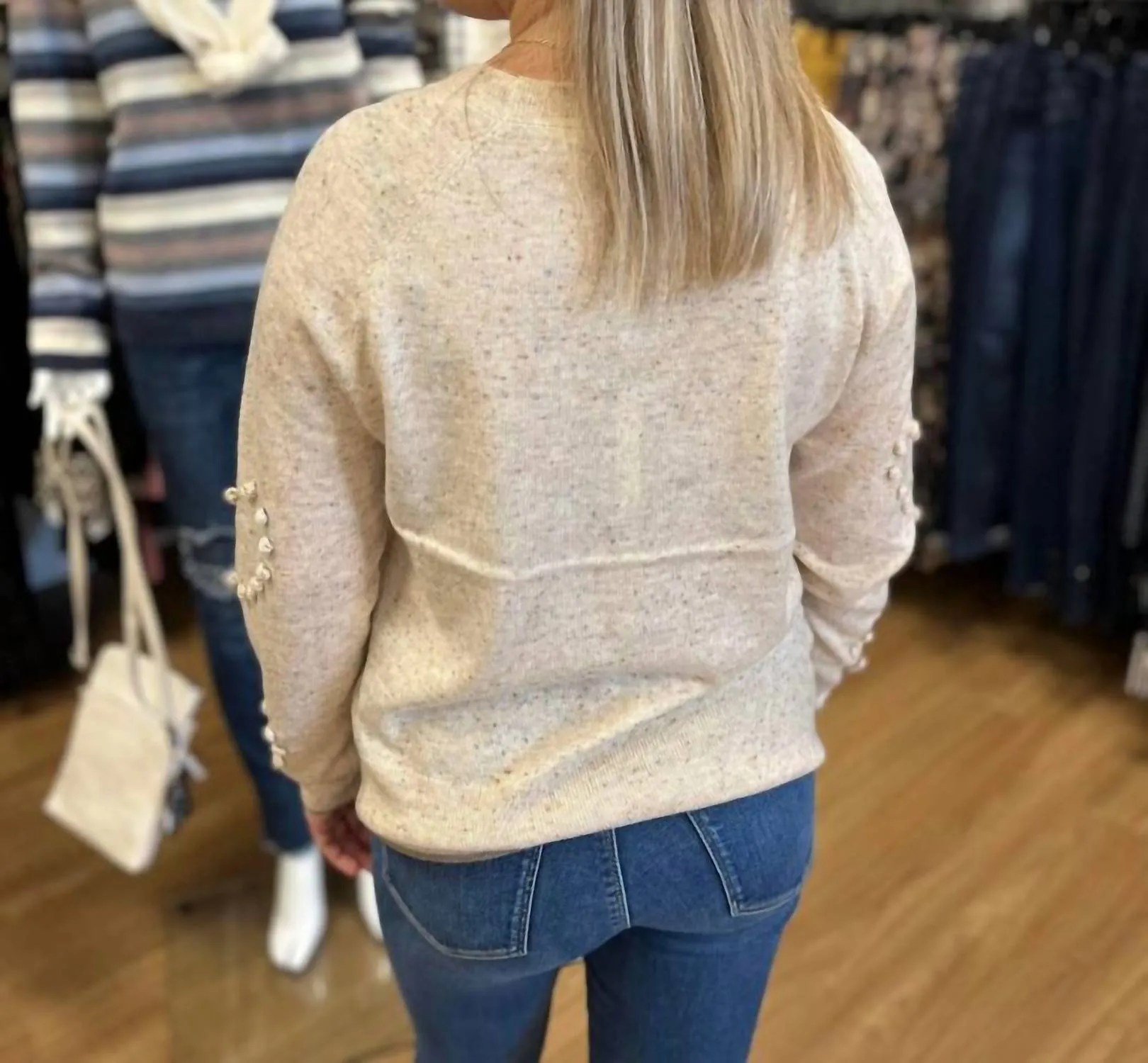 Pom Pom Heart Sweater In Oat