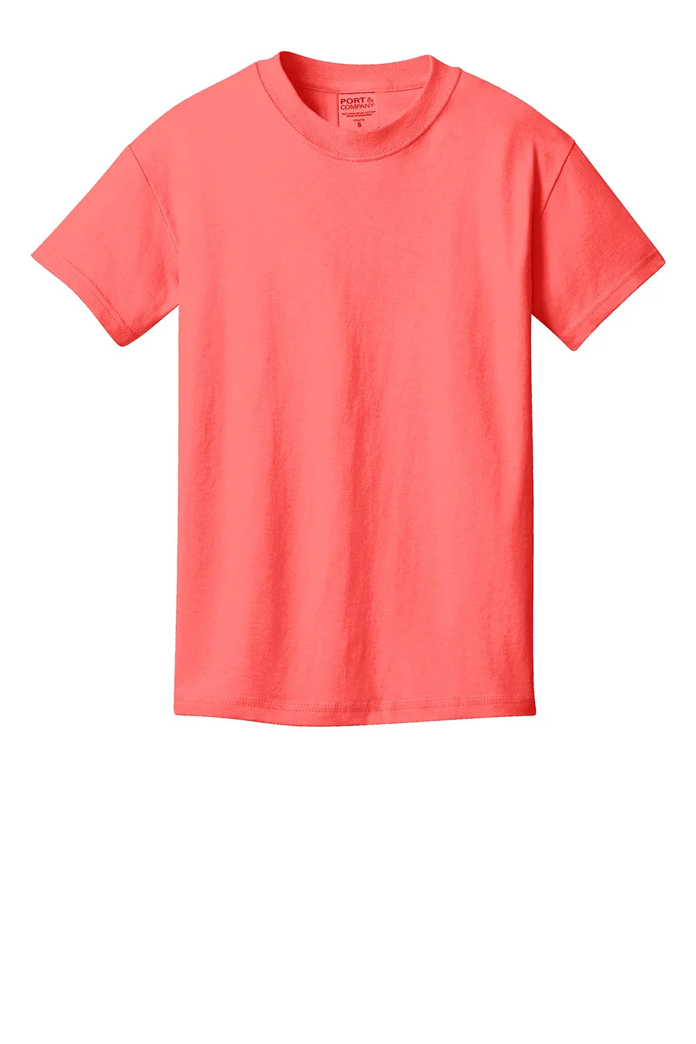 Port & Company Youth Beach Wash Short Sleeve Crewneck T-Shirt - Neon Coral