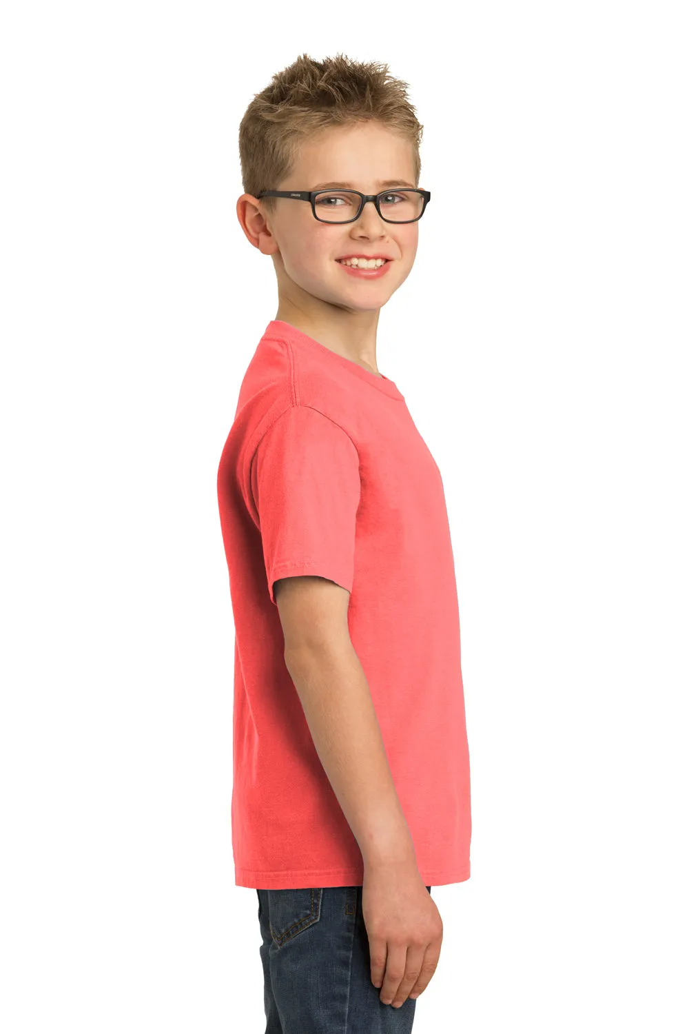 Port & Company Youth Beach Wash Short Sleeve Crewneck T-Shirt - Neon Coral