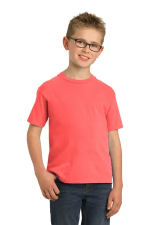 Port & Company Youth Beach Wash Short Sleeve Crewneck T-Shirt - Neon Coral