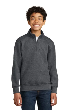 Port & Company Youth Core Fleece 1/4 Zip Sweatshirt - Heather Dark Grey
