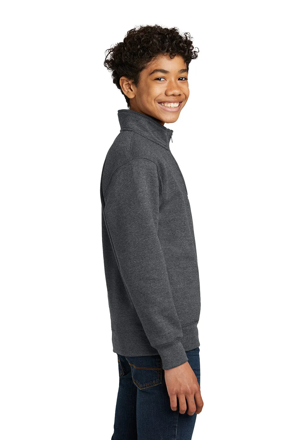 Port & Company Youth Core Fleece 1/4 Zip Sweatshirt - Heather Dark Grey
