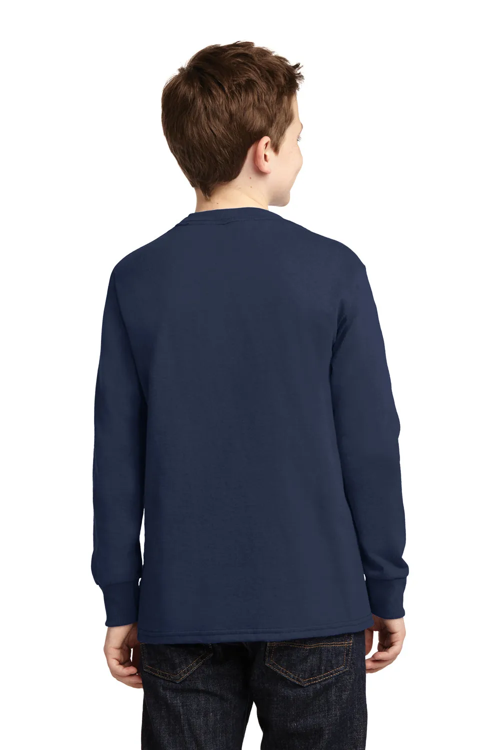 Port & Company Youth Core Long Sleeve Crewneck T-Shirt - Navy Blue