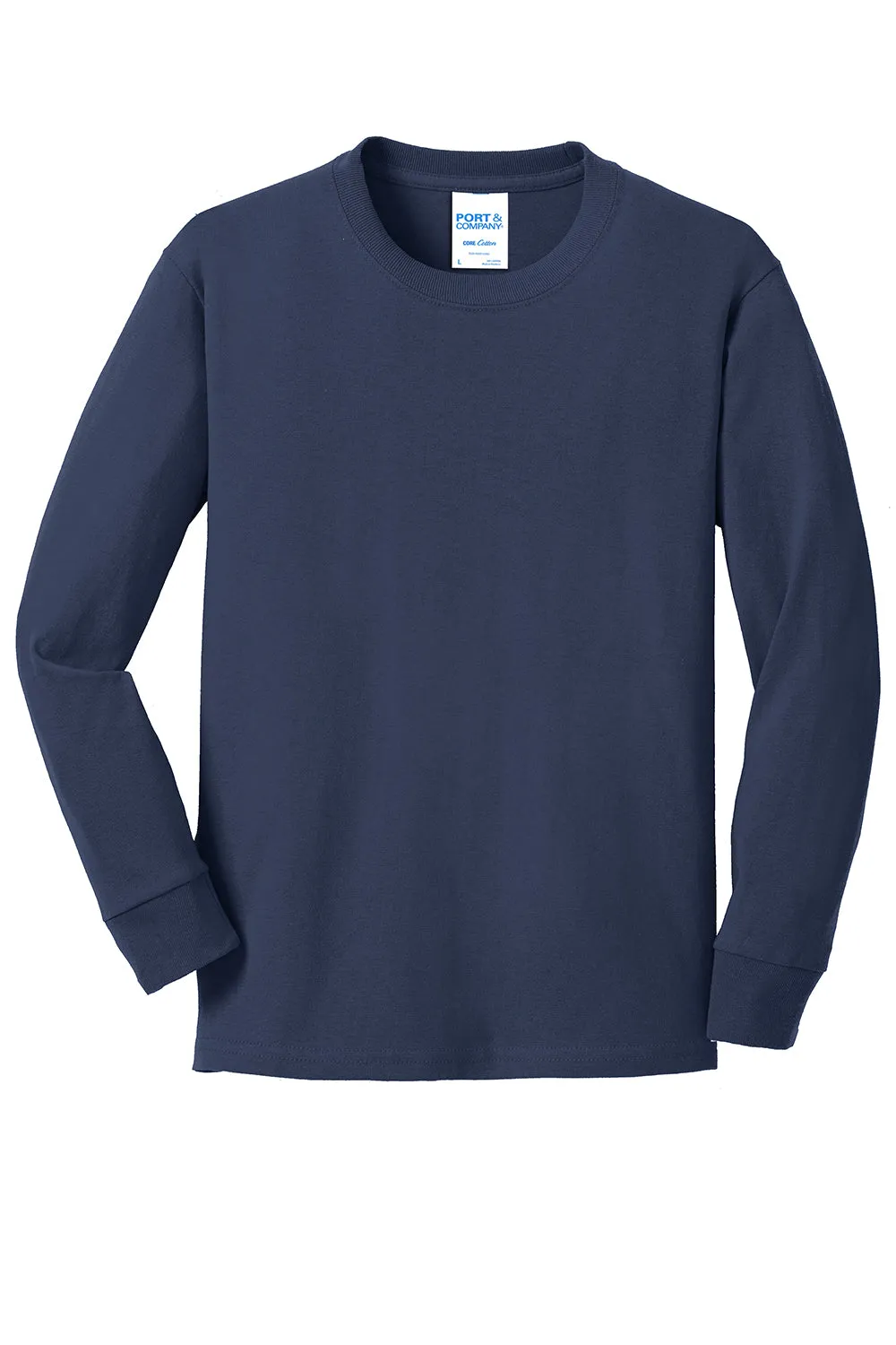 Port & Company Youth Core Long Sleeve Crewneck T-Shirt - Navy Blue