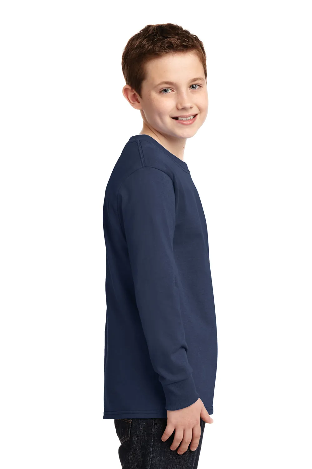 Port & Company Youth Core Long Sleeve Crewneck T-Shirt - Navy Blue