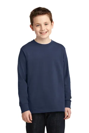 Port & Company Youth Core Long Sleeve Crewneck T-Shirt - Navy Blue