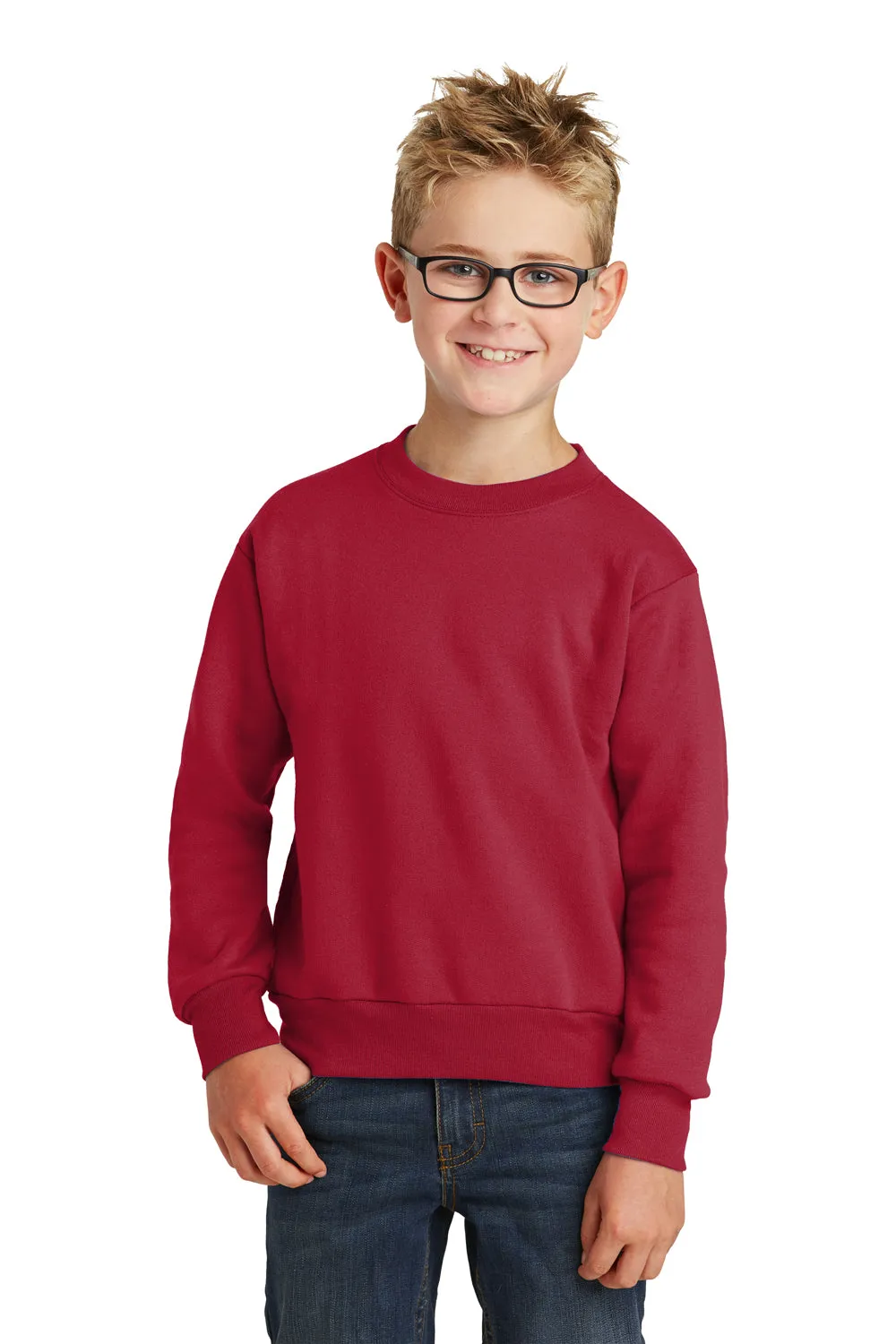 Port & Company Youth Core Pill Resistant Fleece Crewneck Sweatshirt - Red