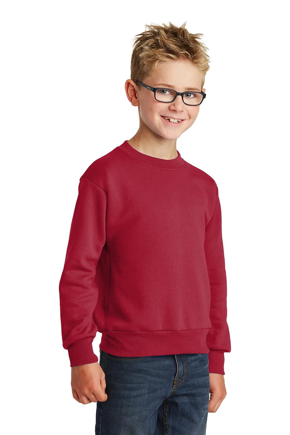 Port & Company Youth Core Pill Resistant Fleece Crewneck Sweatshirt - Red