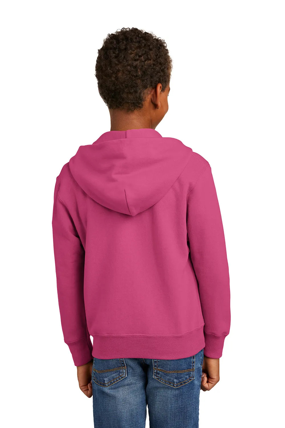 Port & Company Youth Core Pill Resistant Fleece Full Zip Hooded Sweatshirt Hoodie w/ Pockets - Sangria Pink
