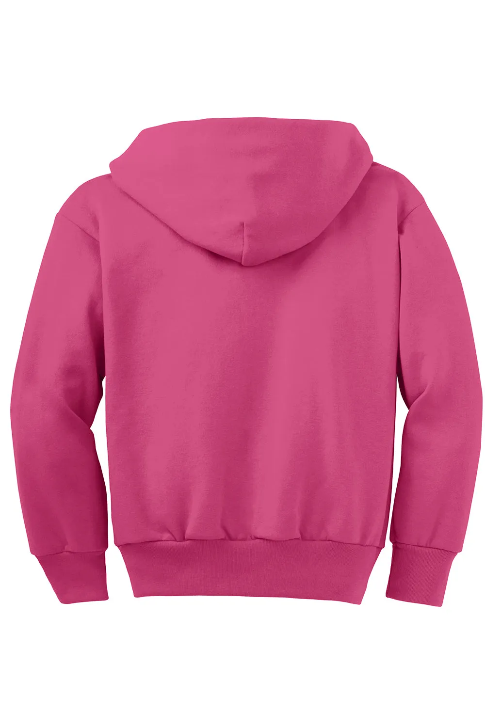 Port & Company Youth Core Pill Resistant Fleece Full Zip Hooded Sweatshirt Hoodie w/ Pockets - Sangria Pink