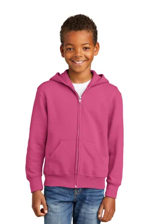 Port & Company Youth Core Pill Resistant Fleece Full Zip Hooded Sweatshirt Hoodie w/ Pockets - Sangria Pink
