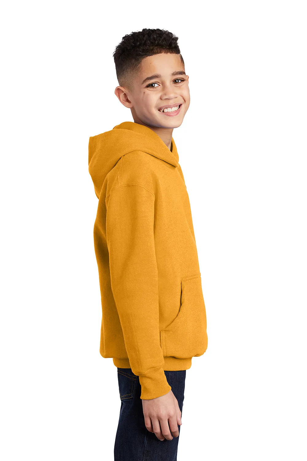 Port & Company Youth Core Pill Resistant Fleece Hooded Sweatshirt Hoodie w/ Pouch Pocket - Gold