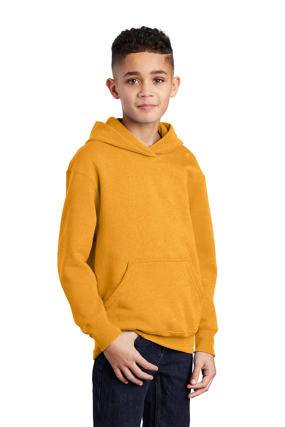 Port & Company Youth Core Pill Resistant Fleece Hooded Sweatshirt Hoodie w/ Pouch Pocket - Gold