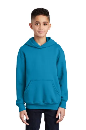 Port & Company Youth Core Pill Resistant Fleece Hooded Sweatshirt Hoodie w/ Pouch Pocket - Neon Blue