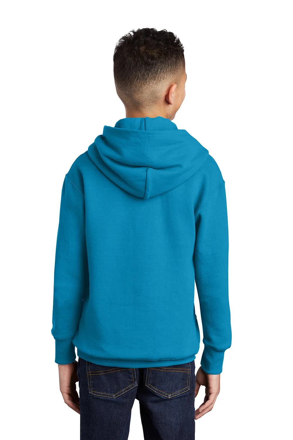 Port & Company Youth Core Pill Resistant Fleece Hooded Sweatshirt Hoodie w/ Pouch Pocket - Neon Blue