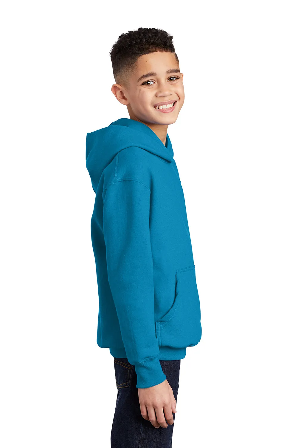 Port & Company Youth Core Pill Resistant Fleece Hooded Sweatshirt Hoodie w/ Pouch Pocket - Neon Blue