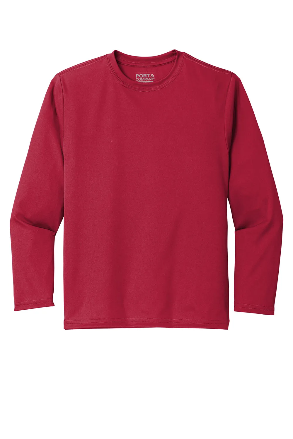 Port & Company Youth Dry Zone Performance Moisture Wicking Long Sleeve Crewneck T-Shirt - Red