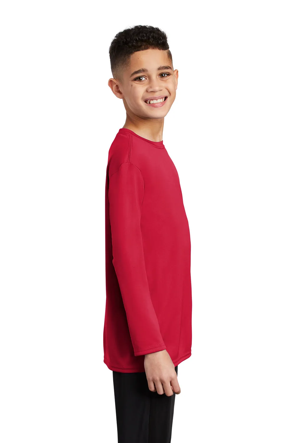 Port & Company Youth Dry Zone Performance Moisture Wicking Long Sleeve Crewneck T-Shirt - Red