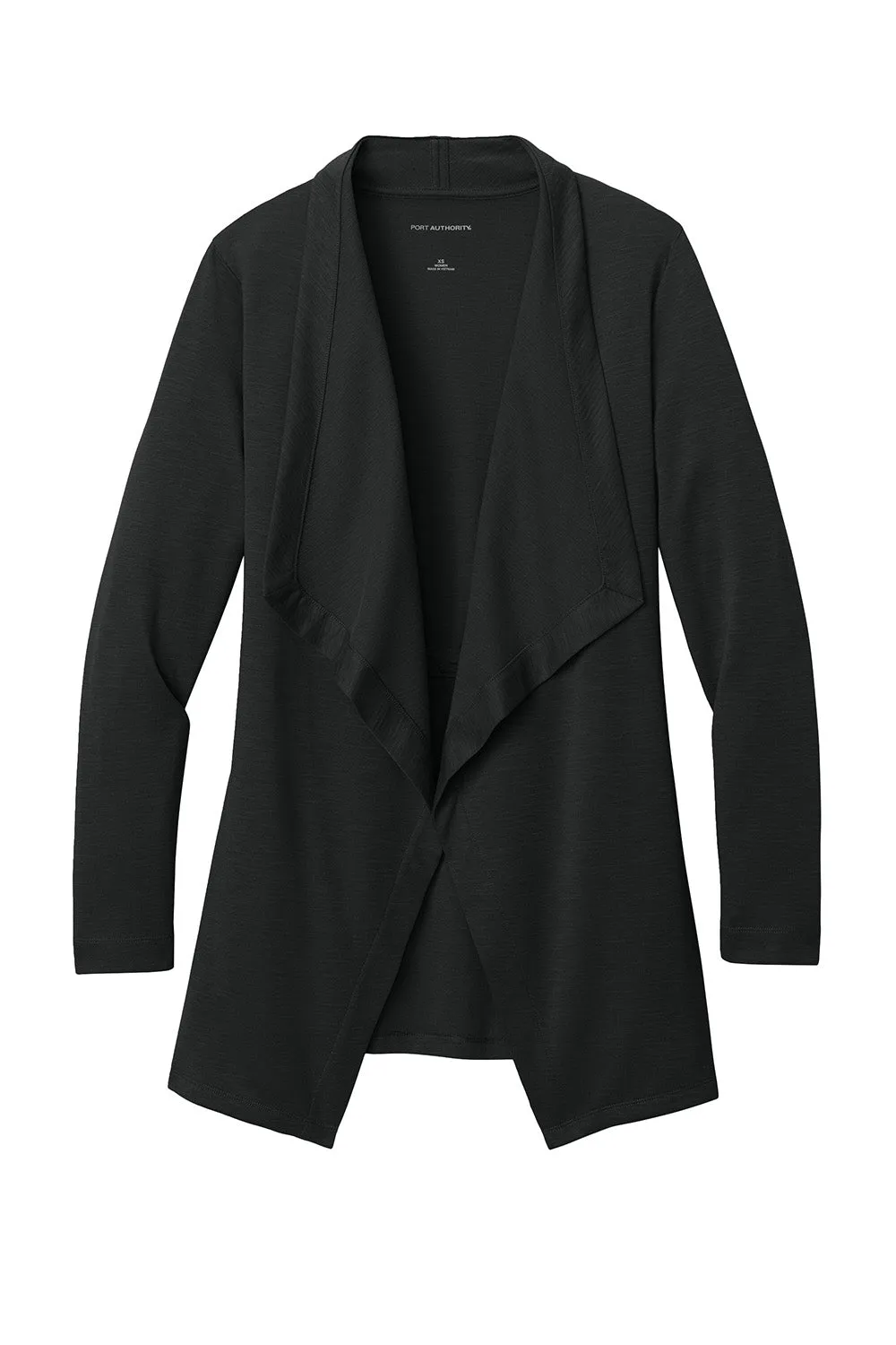 Port Authority Womens Breakwater Open Front Long Sleeve Cardigan Sweater w/ Pockets - Deep Black