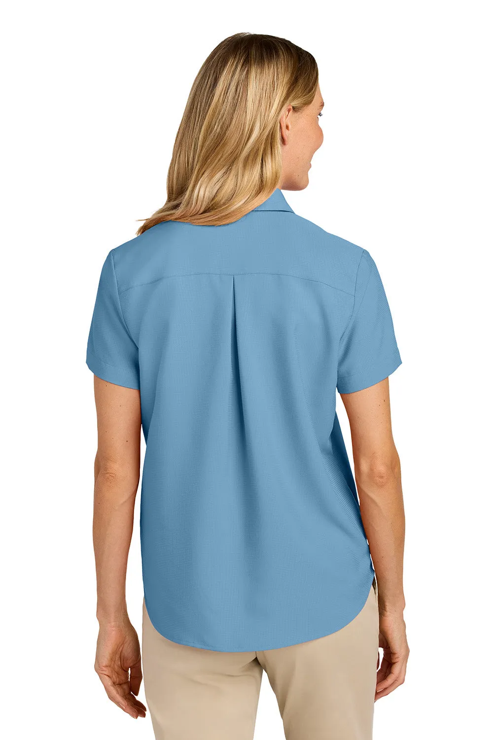 Port Authority Womens UV Dockside Moisture Wicking Short Sleeve Button Down Shirt - Carolina Blue