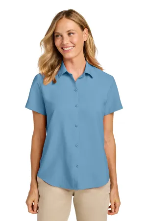 Port Authority Womens UV Dockside Moisture Wicking Short Sleeve Button Down Shirt - Carolina Blue