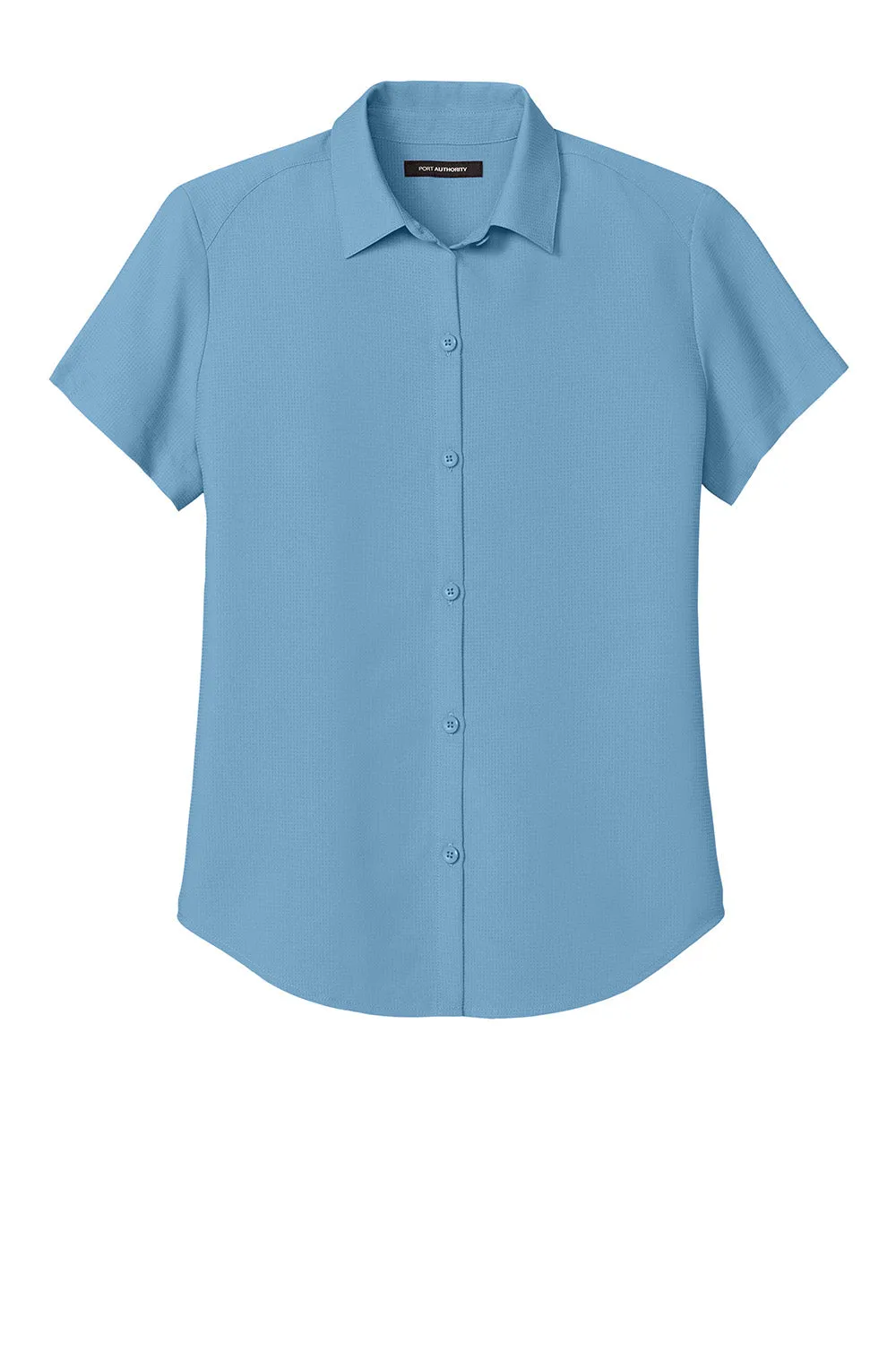 Port Authority Womens UV Dockside Moisture Wicking Short Sleeve Button Down Shirt - Carolina Blue