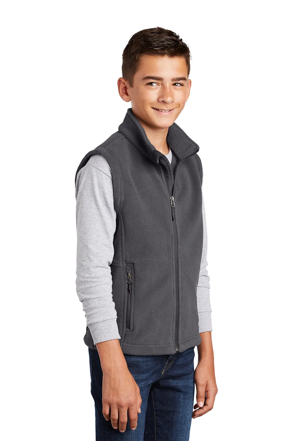 Port Authority Youth Full Zip Fleece Vest - Iron Grey - Closeout