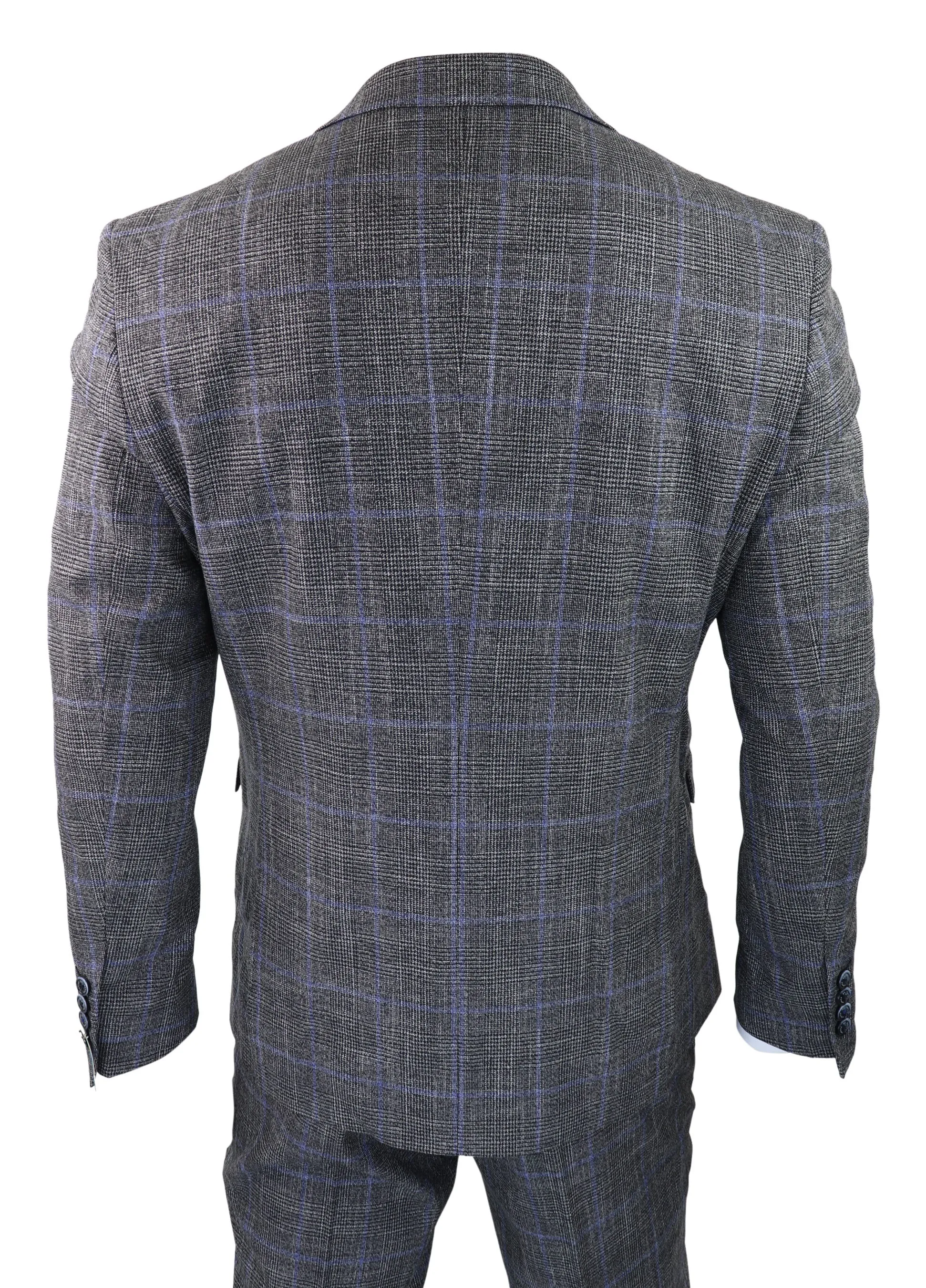 Power 3 Piece Suit Check Grey Double Breasted