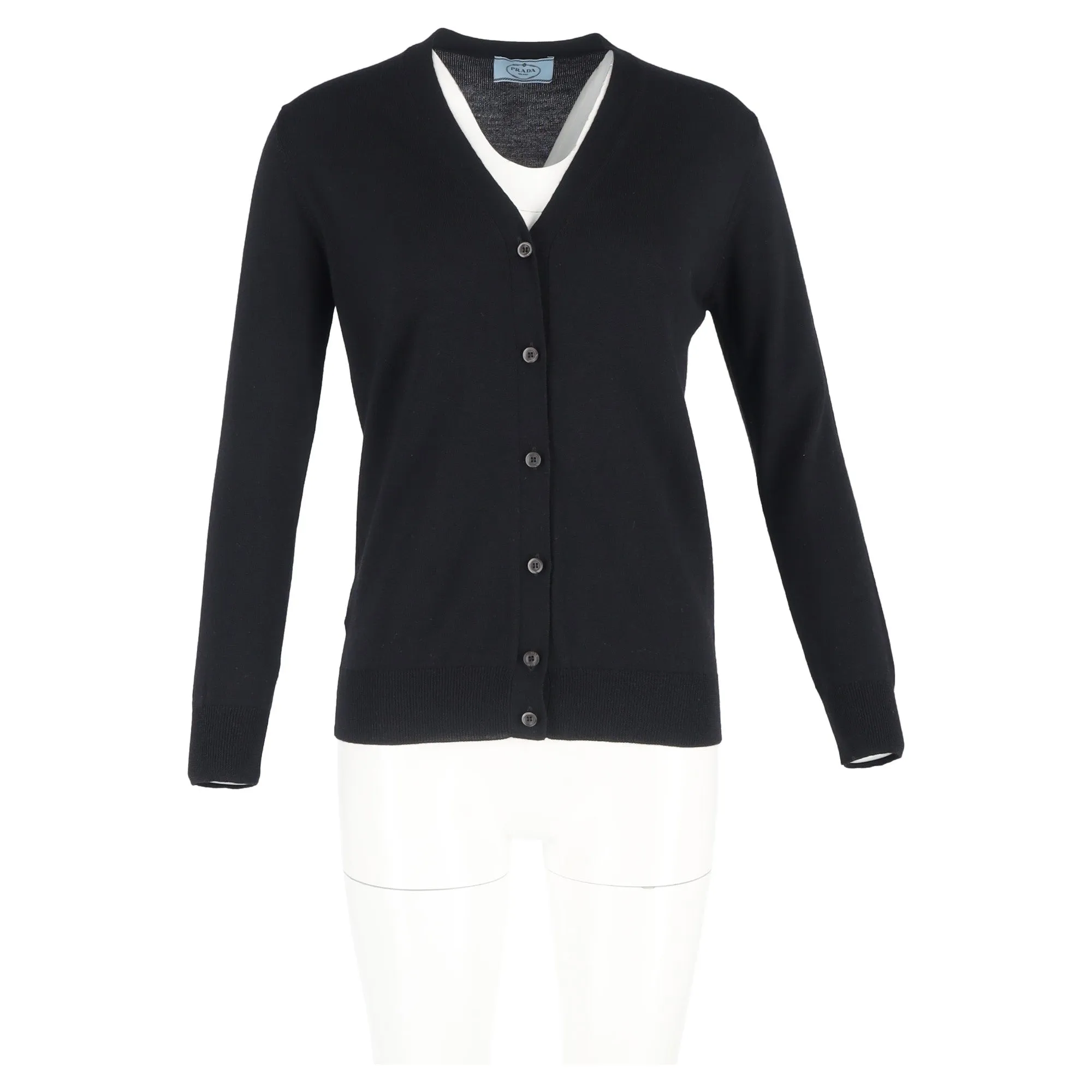 Prada Buttoned Cardigan in Black Wool
